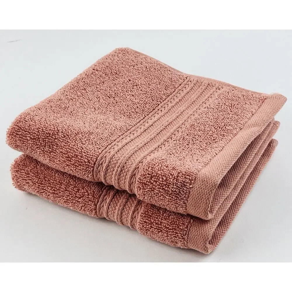2 Brooks Brothers Turkish Wash Cloths Orange Peach Pink Color Zero Twist Cotton